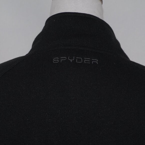 Full Zip Fleece Jacket EUC Spyder Mens Large Black Coat 4 Pockets Waffle Print - Picture 5 of 6